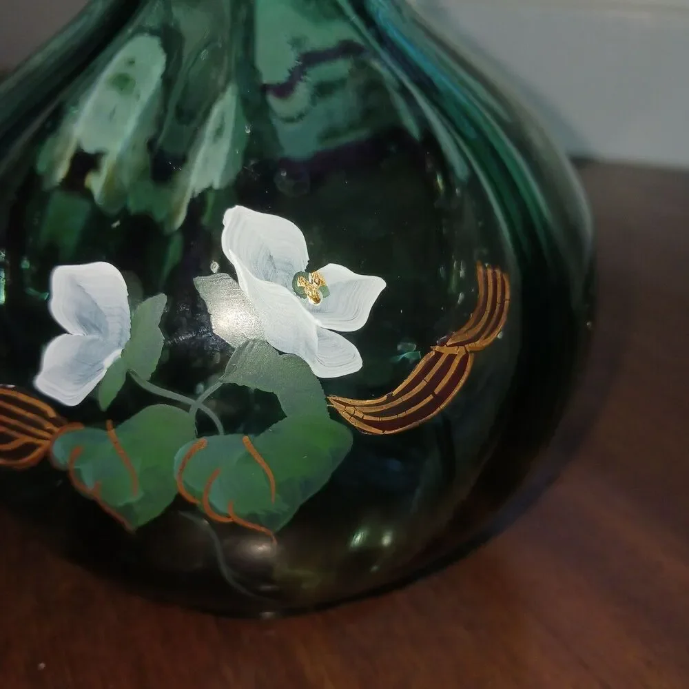 Fenton Seafoam Green Pitcher Floral Art Glass 7